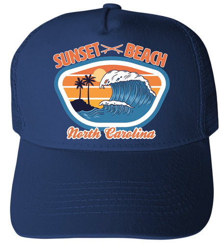 Sunset Beach Surf Wave North Carolina Design Navy Unisex Mesh Back Trucker Hat with Adjustable Snapback 4-Pack