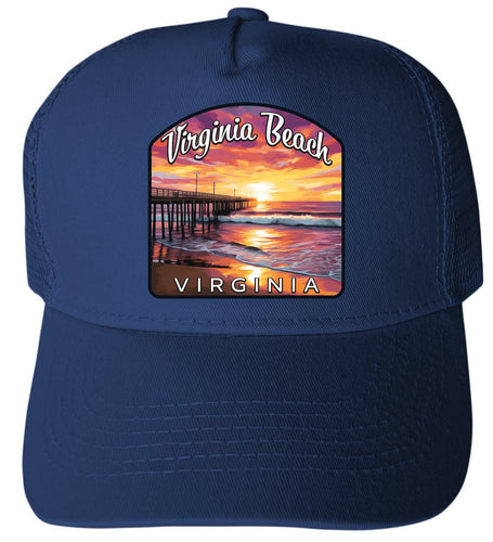 Virginia Beach Virginia Design A Navy Unisex Mesh Back Trucker Hat with Adjustable Snapback 4-Pack