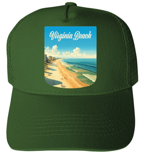 Virginia Beach Virginia Design B Green Unisex Mesh Back Trucker Hat with Adjustable Snapback Single