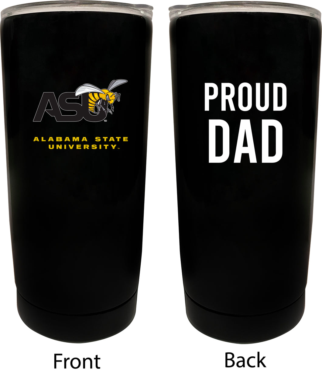 Alabama State University NCAA Insulated Tumbler - 16oz Stainless Steel Travel Mug Proud Dad Design Black