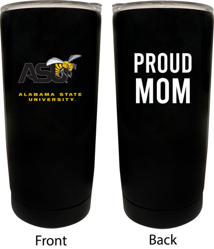 Alabama State University NCAA Insulated Tumbler - 16oz Stainless Steel Travel Mug Proud Mom Design Black