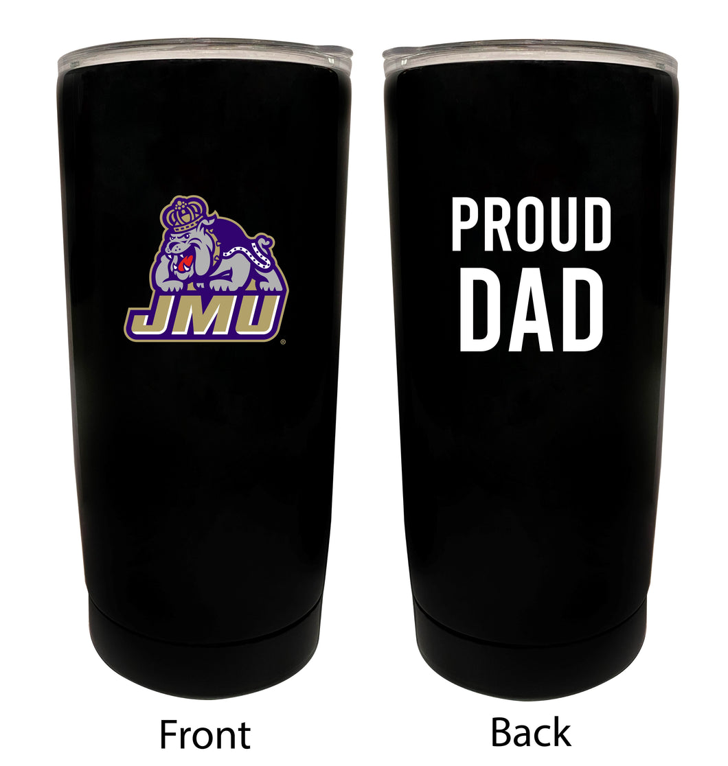 James Madison Dukes NCAA Insulated Tumbler - 16oz Stainless Steel Travel Mug Proud Dad Design Black