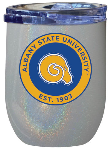 Albany State University 12 oz Insulated Wine Stainless Steel Tumbler Rainbow Glitter Gray Officially Licensed Collegiate Product Rainbow Glitter Gray