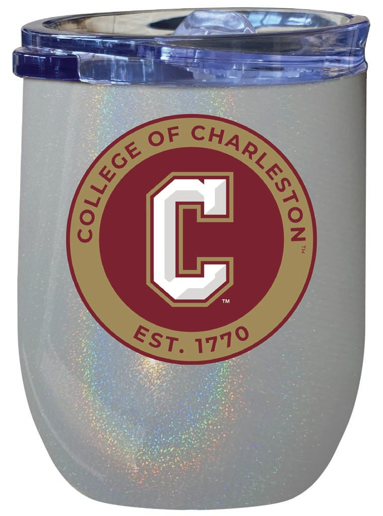 College of Charleston 12 oz Insulated Wine Stainless Steel Tumbler Rainbow Glitter Gray Officially Licensed Collegiate Product Rainbow Glitter Gray