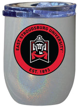 Load image into Gallery viewer, East Stroudsburg University 12 oz Insulated Wine Stainless Steel Tumbler Rainbow Glitter Gray Officially Licensed Collegiate Product Rainbow Glitter Gray
