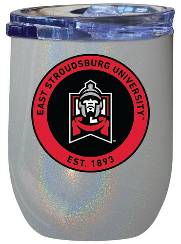 East Stroudsburg University 12 oz Insulated Wine Stainless Steel Tumbler Rainbow Glitter Gray Officially Licensed Collegiate Product Rainbow Glitter Gray