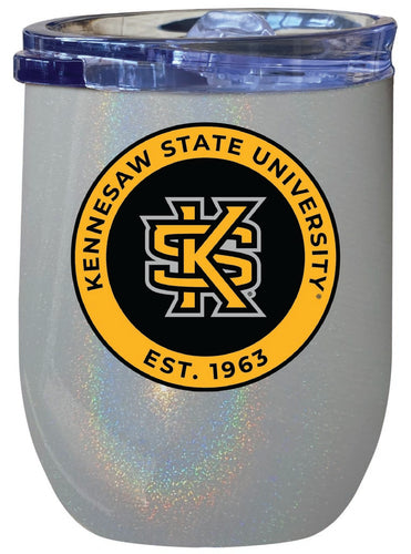 Kennesaw State University 12 oz Insulated Wine Stainless Steel Tumbler Rainbow Glitter Gray Officially Licensed Collegiate Product Rainbow Glitter Gray