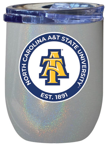 North Carolina A&T State Aggies 12 oz Insulated Wine Stainless Steel Tumbler Rainbow Glitter Gray Officially Licensed Collegiate Product Rainbow Glitter Gray