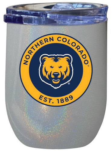 Northern Colorado Bears 12 oz Insulated Wine Stainless Steel Tumbler Rainbow Glitter Gray Officially Licensed Collegiate Product Rainbow Glitter Gray