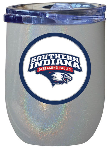 University of Southern Indiana 12 oz Insulated Wine Stainless Steel Tumbler Rainbow Glitter Gray Officially Licensed Collegiate Product Rainbow Glitter Gray