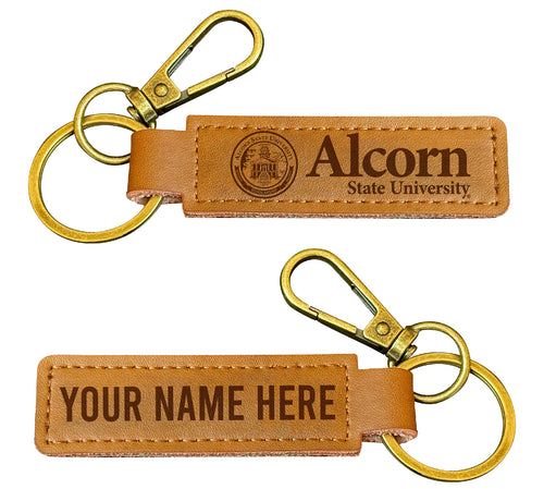 Alcorn State Braves Customizable Leather Keychain 3.25