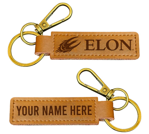 Elon University Customizable Leather Keychain 3.25