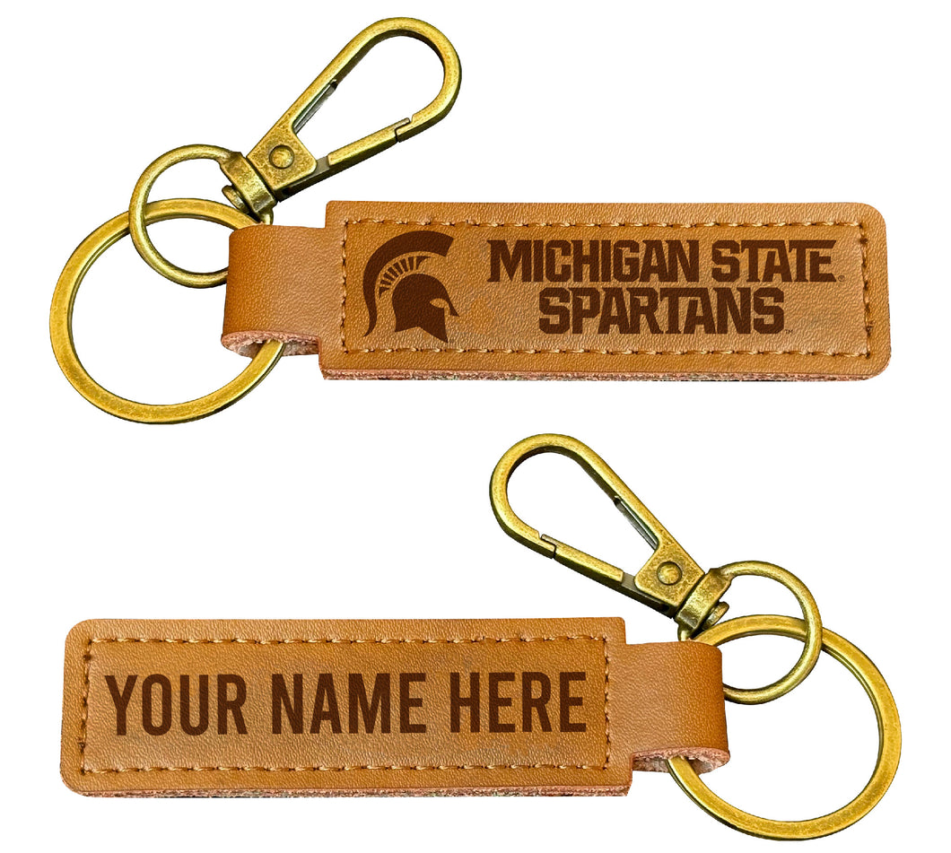 Michigan State Spartans Customizable Leather Keychain 3.25