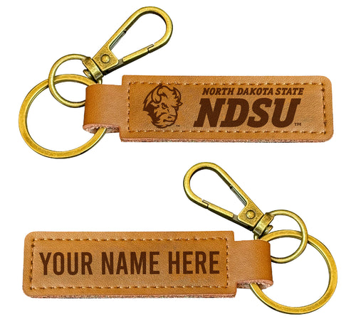 North Dakota State Bison Customizable Leather Keychain 3.25