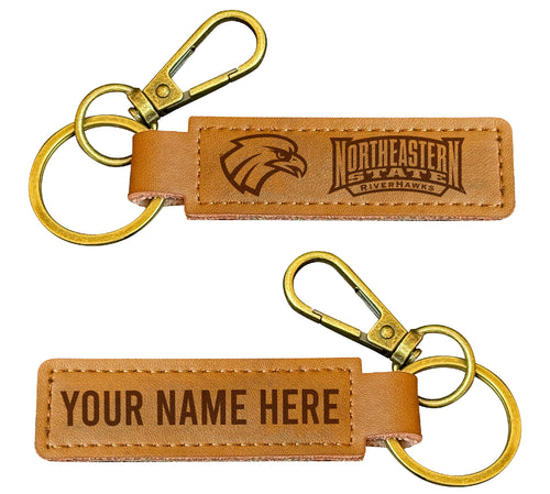 Northeastern State University Riverhawks Customizable Leather Keychain 3.25