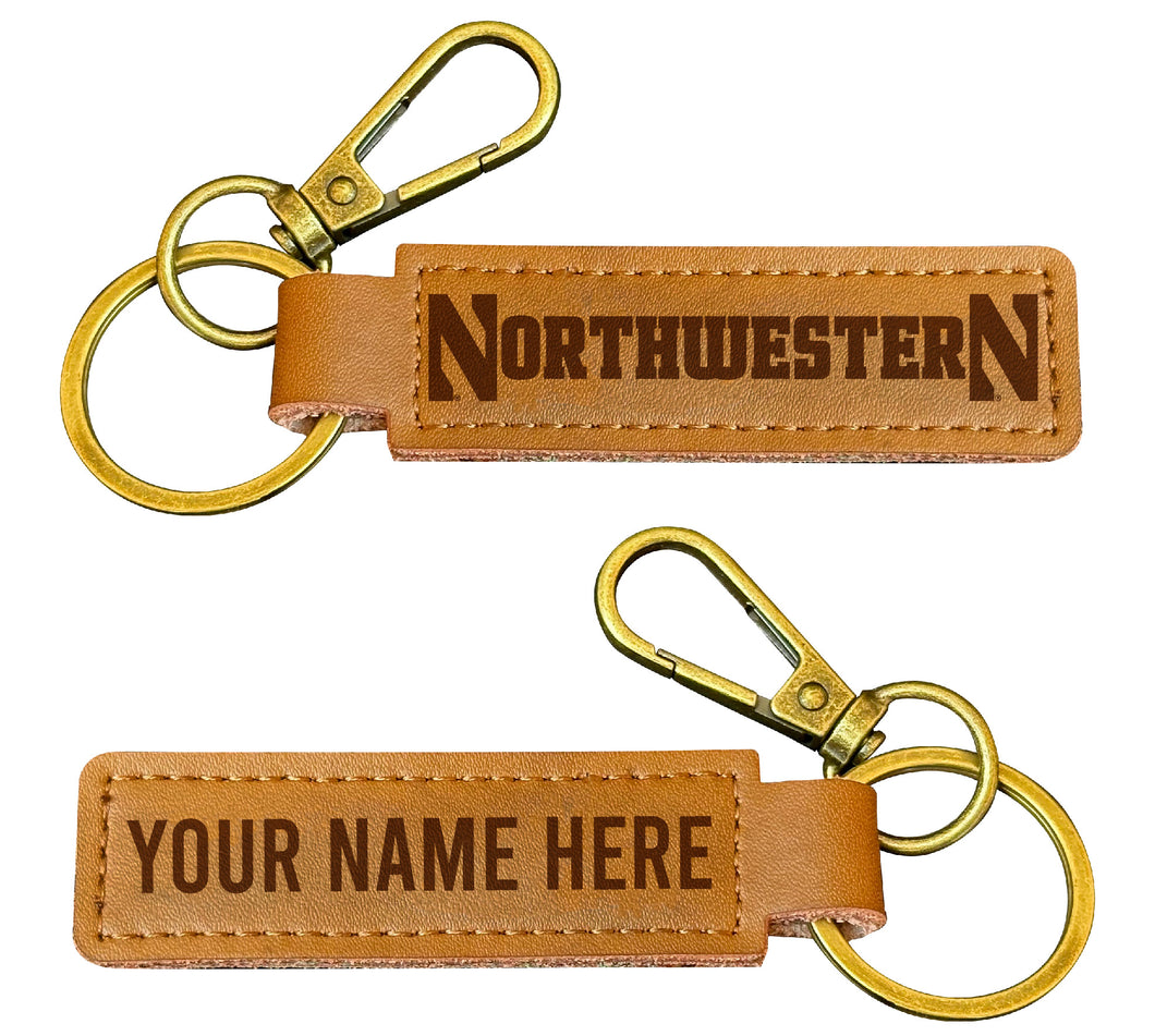 Northwestern University Wildcats Customizable Leather Keychain 3.25