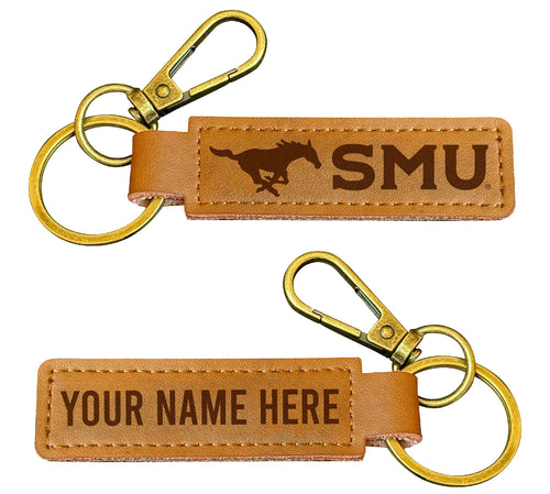 Southern Methodist University Customizable Leather Keychain 3.25