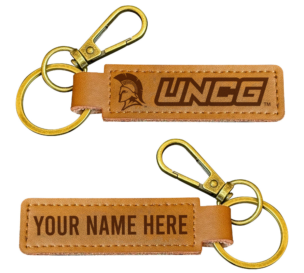 North Carolina Greensboro Spartans Customizable Leather Keychain 3.25