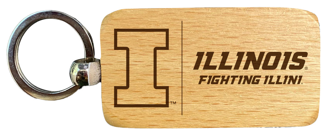 Illinois Fighting Illini 2.5 x 1-Inch Engraved Wooden Keychain Officially Licensed Collegiate Product Single Unit