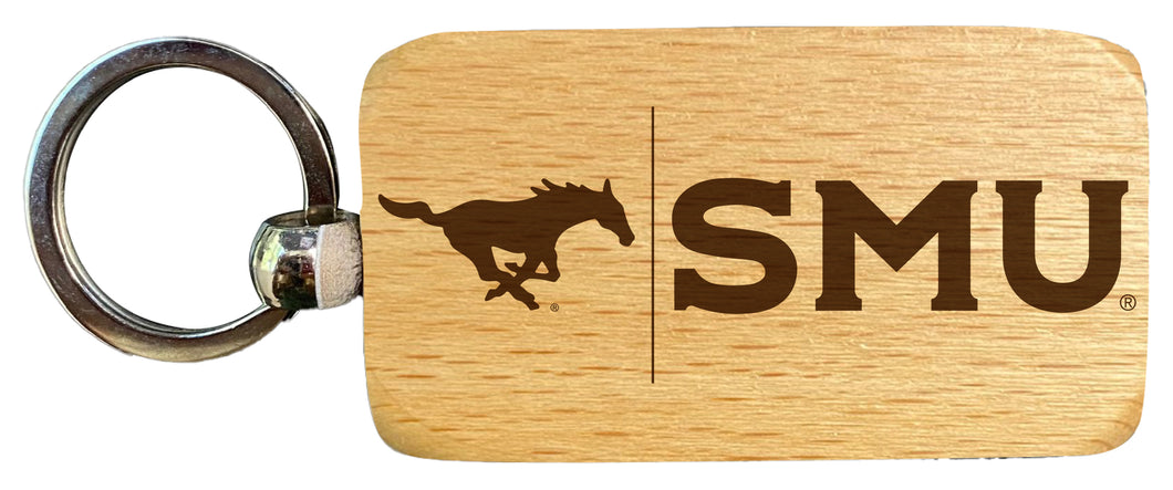 Southern Methodist University 2.5 x 1-Inch Engraved Wooden Keychain Officially Licensed Collegiate Product Single Unit