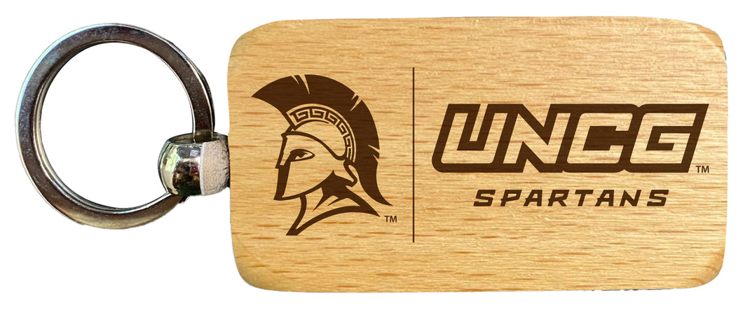 North Carolina Greensboro Spartans 2.5 x 1-Inch Engraved Wooden Keychain Officially Licensed Collegiate Product Single Unit