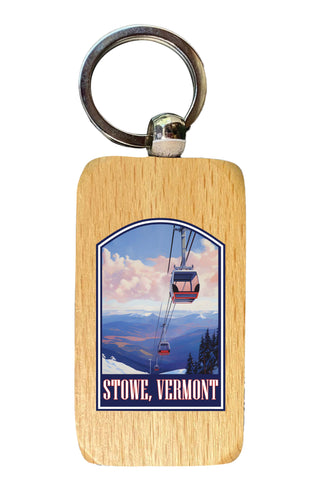 Stowe Mountain Vermont Design B Souvenir 2.5x1-Inch Souvenir Wooden Keychain 4-Pack