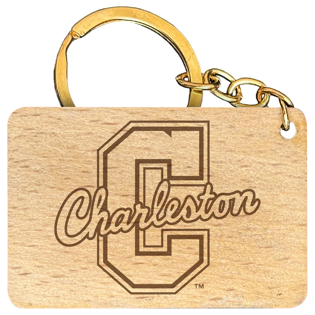 College of Charleston Engraved Flat Wood Keychain 1.5