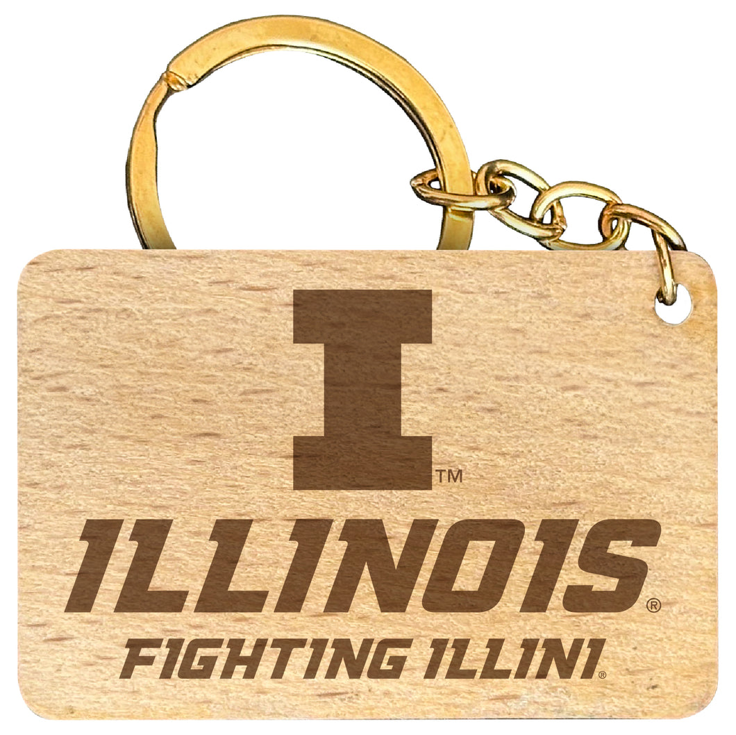 Illinois Fighting Illini Engraved Flat Wood Keychain 1.5