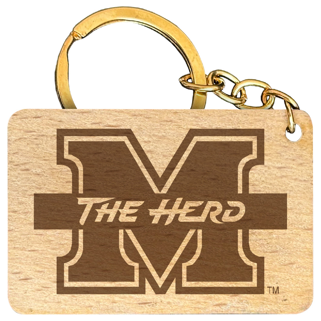 Marshall Thundering Herd Engraved Flat Wood Keychain 1.5