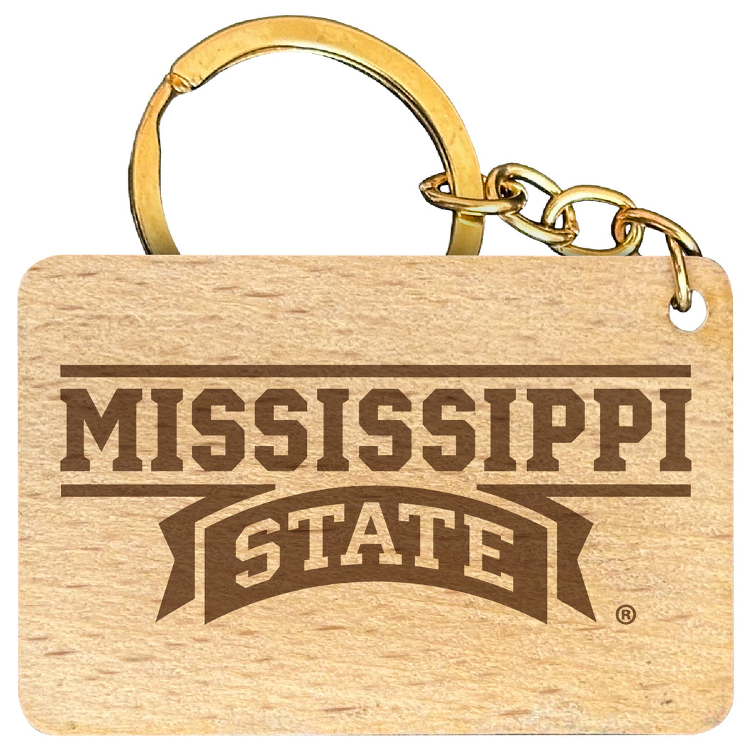 Mississippi State Bulldogs Engraved Flat Wood Keychain 1.5