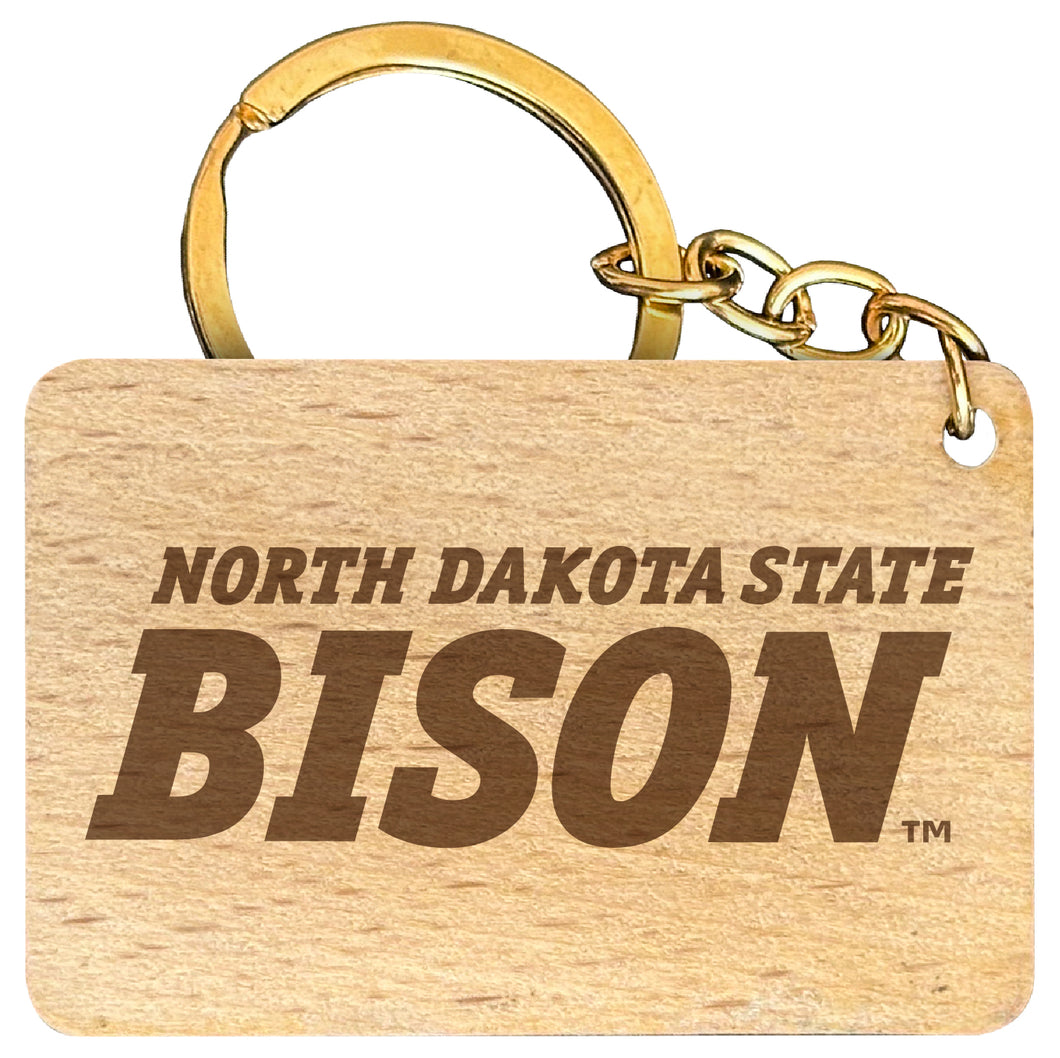 North Dakota State Bison Engraved Flat Wood Keychain 1.5