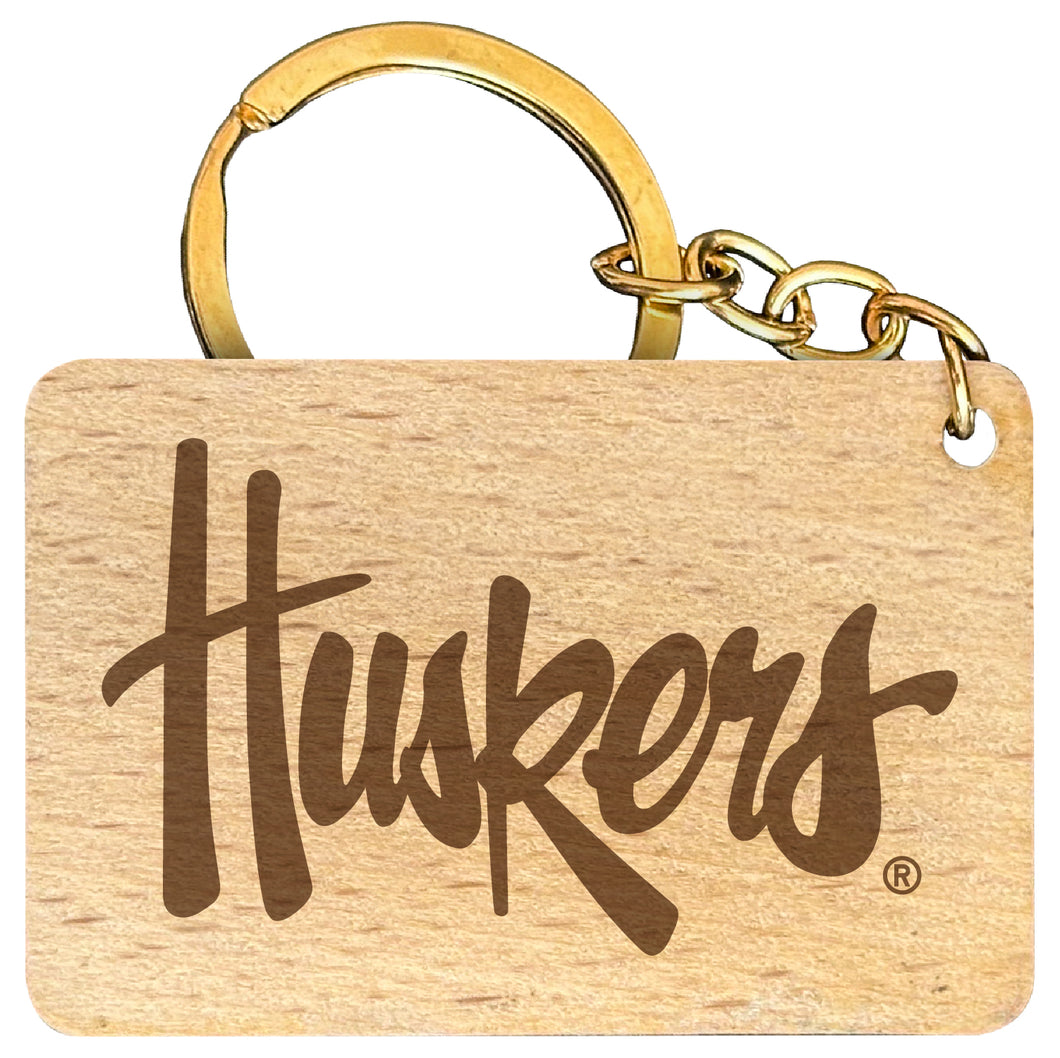 Nebraska Cornhuskers Engraved Flat Wood Keychain 1.5