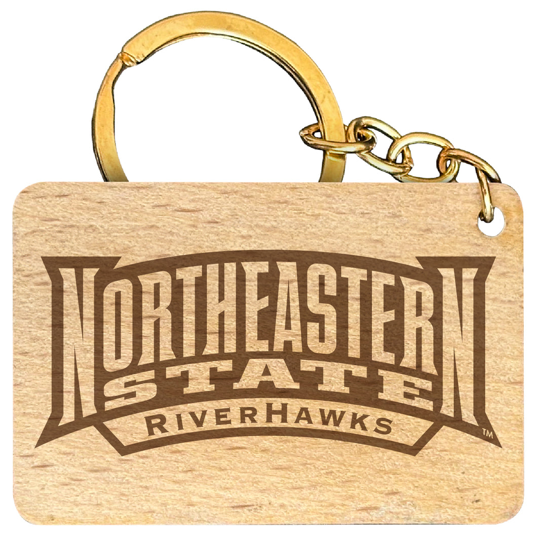 Northeastern State University Riverhawks Engraved Flat Wood Keychain 1.5