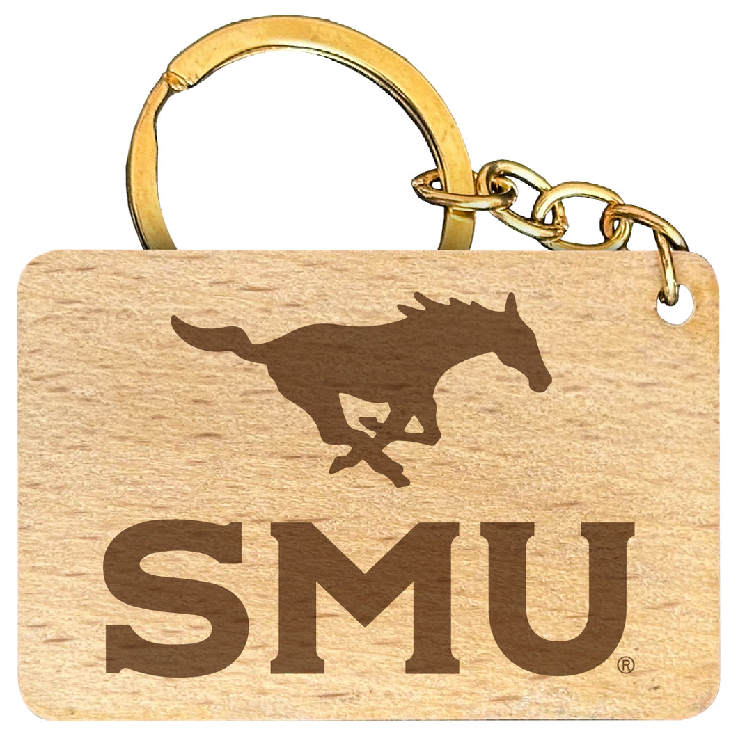 Southern Methodist University Engraved Flat Wood Keychain 1.5