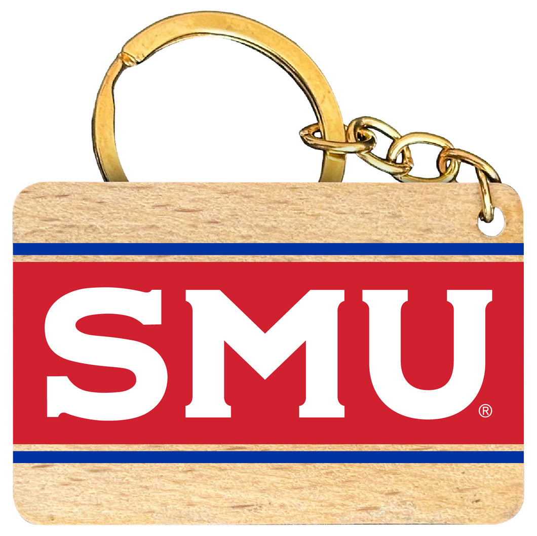 Southern Methodist University Flat Wood Keychain 1.5