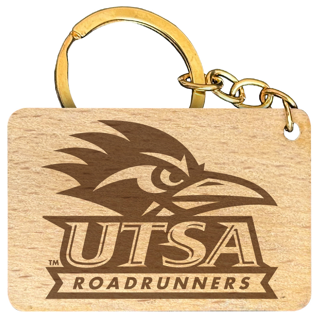 UTSA Road Runners Engraved Flat Wood Keychain 1.5