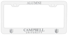 Load image into Gallery viewer, Campbell University Fighting Camels Alumni Engraved Metal License Plate Frame White Officially Licensed
