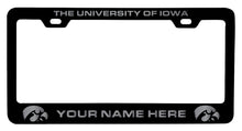 Load image into Gallery viewer, Iowa Hawkeyes Customizable Engraved Metal License Plate Frame Black Officially Licensed Collegiate Product Black
