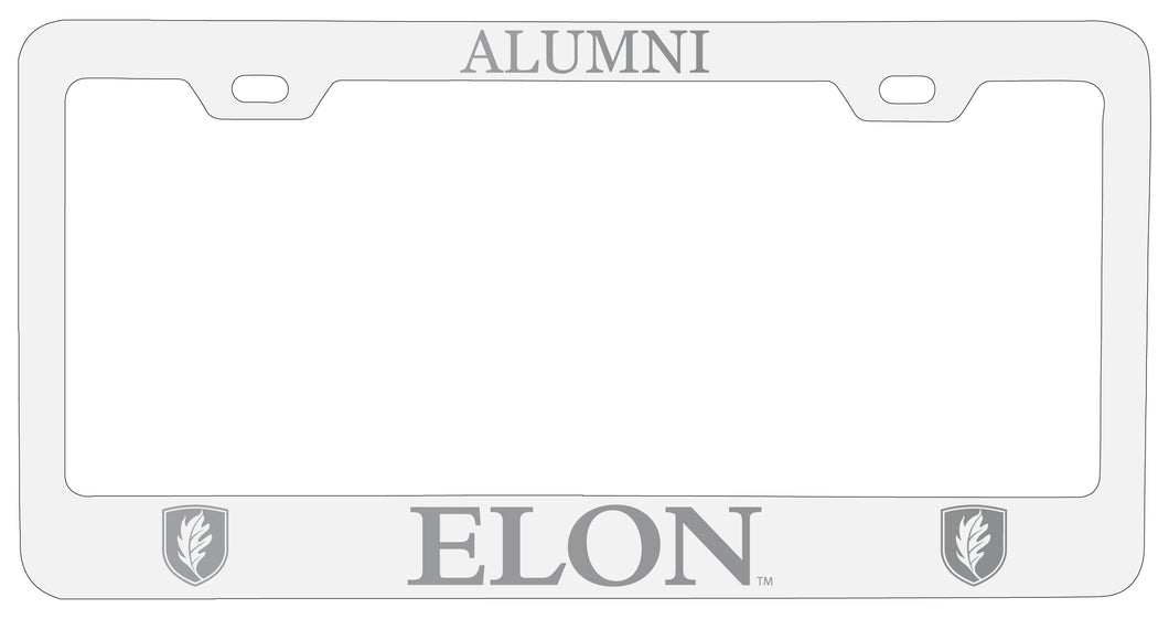 Elon University Alumni Engraved Metal License Plate Frame White Officially Licensed