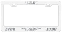 Load image into Gallery viewer, East Texas Baptist University Alumni Engraved Metal License Plate Frame White Officially Licensed
