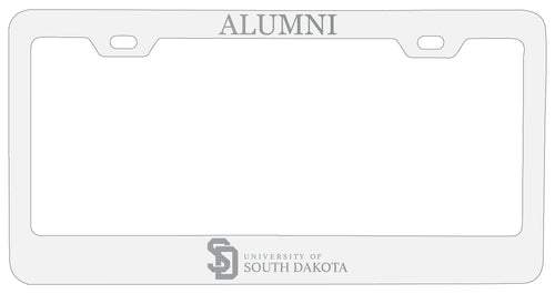 South Dakota Coyotes Alumni Engraved Metal License Plate Frame White Officially Licensed