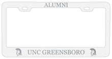 Load image into Gallery viewer, North Carolina Greensboro Spartans Alumni Engraved Metal License Plate Frame White Officially Licensed
