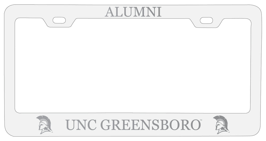 North Carolina Greensboro Spartans Alumni Engraved Metal License Plate Frame White Officially Licensed