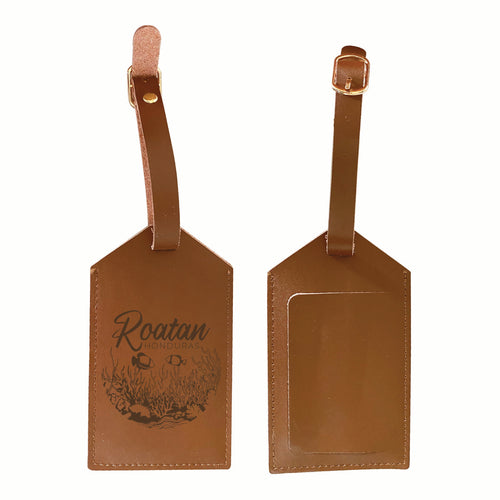 Roatan Honduras Souvenir Engraved Leather Luggage Tag 2-Pack