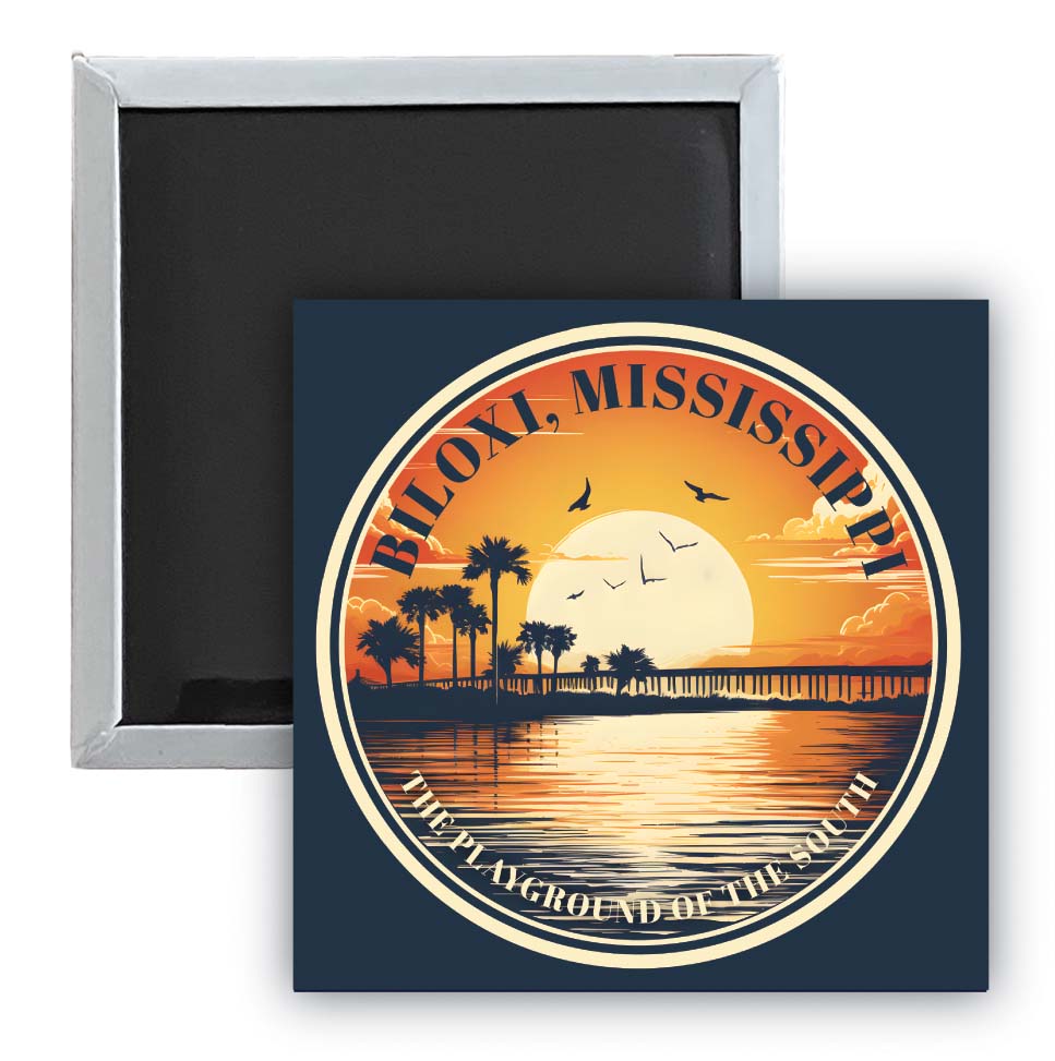 Biloxi Mississippi Design A Souvenir 2.5 x 2.5-Inch Fridge Magnet 4-Pack