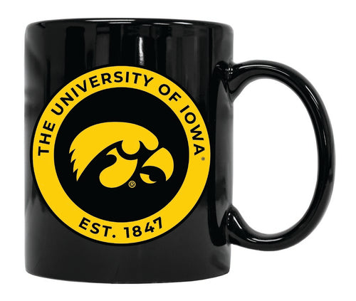 Iowa Hawkeyes 12 oz Black Ceramic Coffee Mug Circle Design Officially Licensed Collegiate Product 