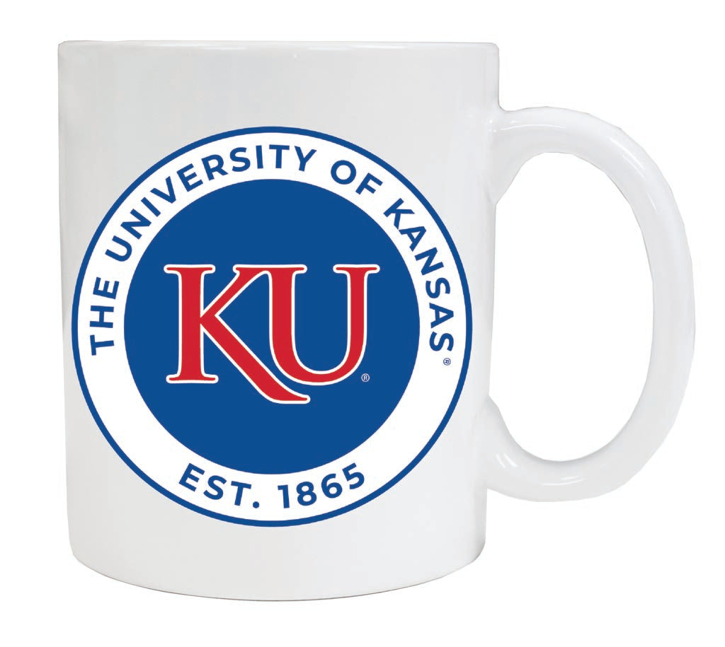 Kansas Jayhawks 12 oz White Ceramic Coffee Mug Circle Design Officially Licensed Collegiate Product