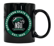 Load image into Gallery viewer, Northeastern State University Riverhawks 12 oz Black Ceramic Coffee Mug Circle Design Officially Licensed Collegiate Product
