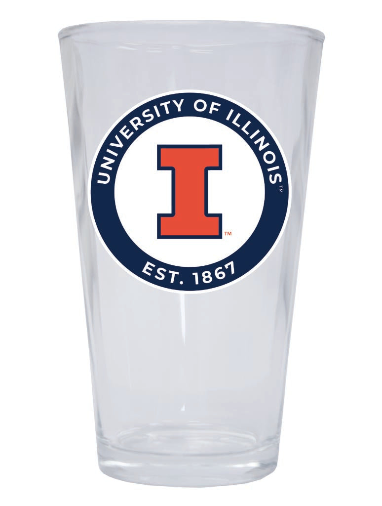 Illinois Fighting Illini 16 oz Pint Glass Circle Design Officially Licensed Collegiate Product 4-Pack