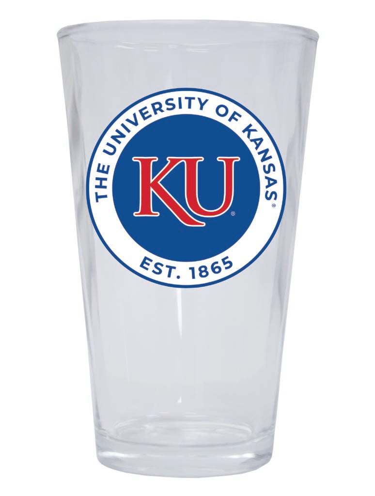 Kansas Jayhawks 16 oz Pint Glass Circle Design Officially Licensed Collegiate Product Single